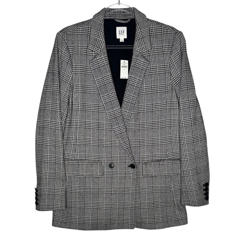 2018s GAP Glen Plaid Double Breasted Blazer Jacket Gray Black Size L/XL 14 NWT